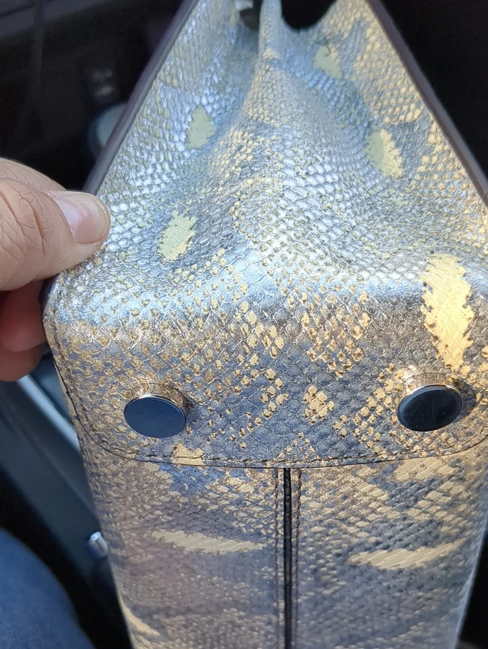 NWOT! Flawed Michael Kors Cream and Silver Snake-Print Genuine Leather Tote